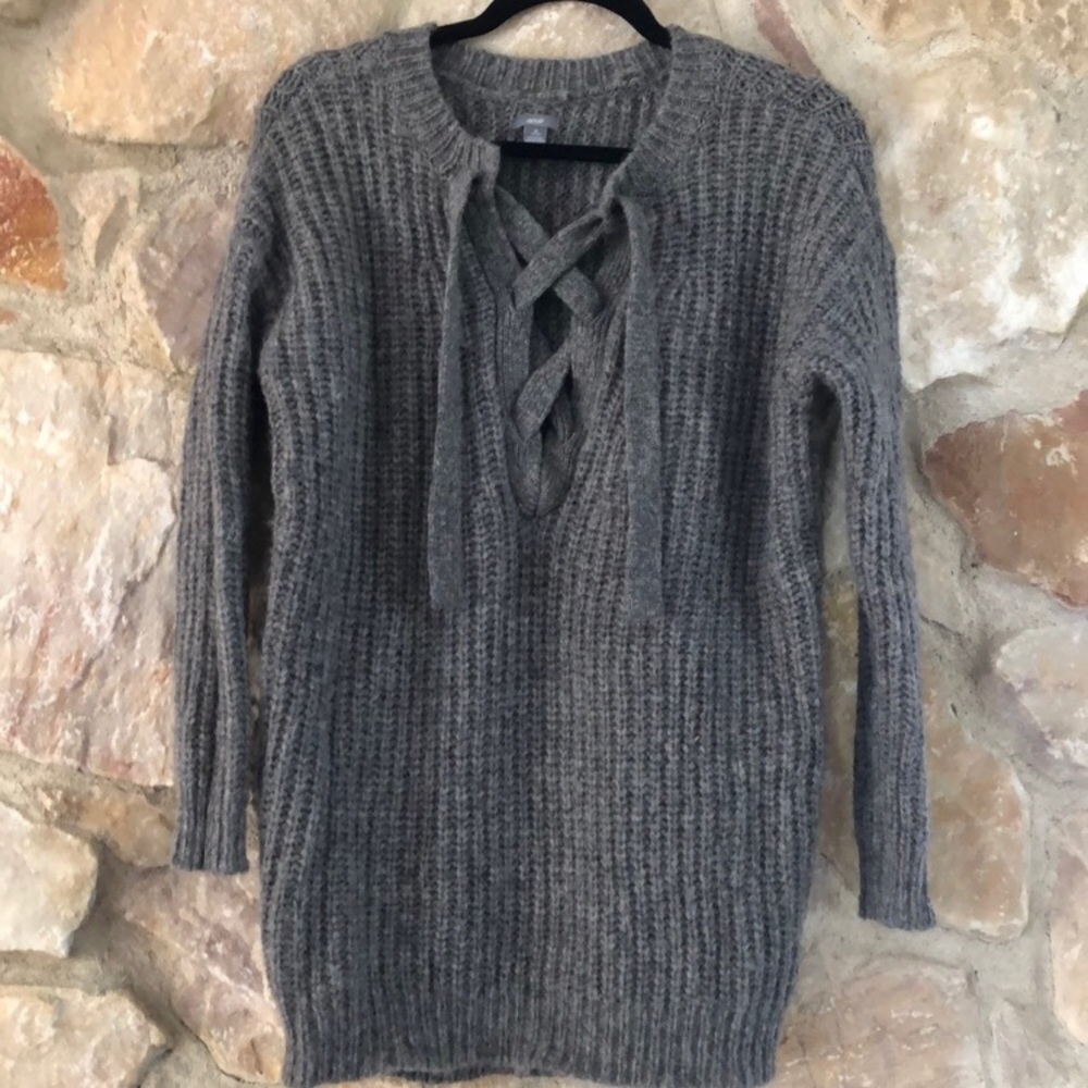 aerie Oversized Lace Up V-Neck Sweater